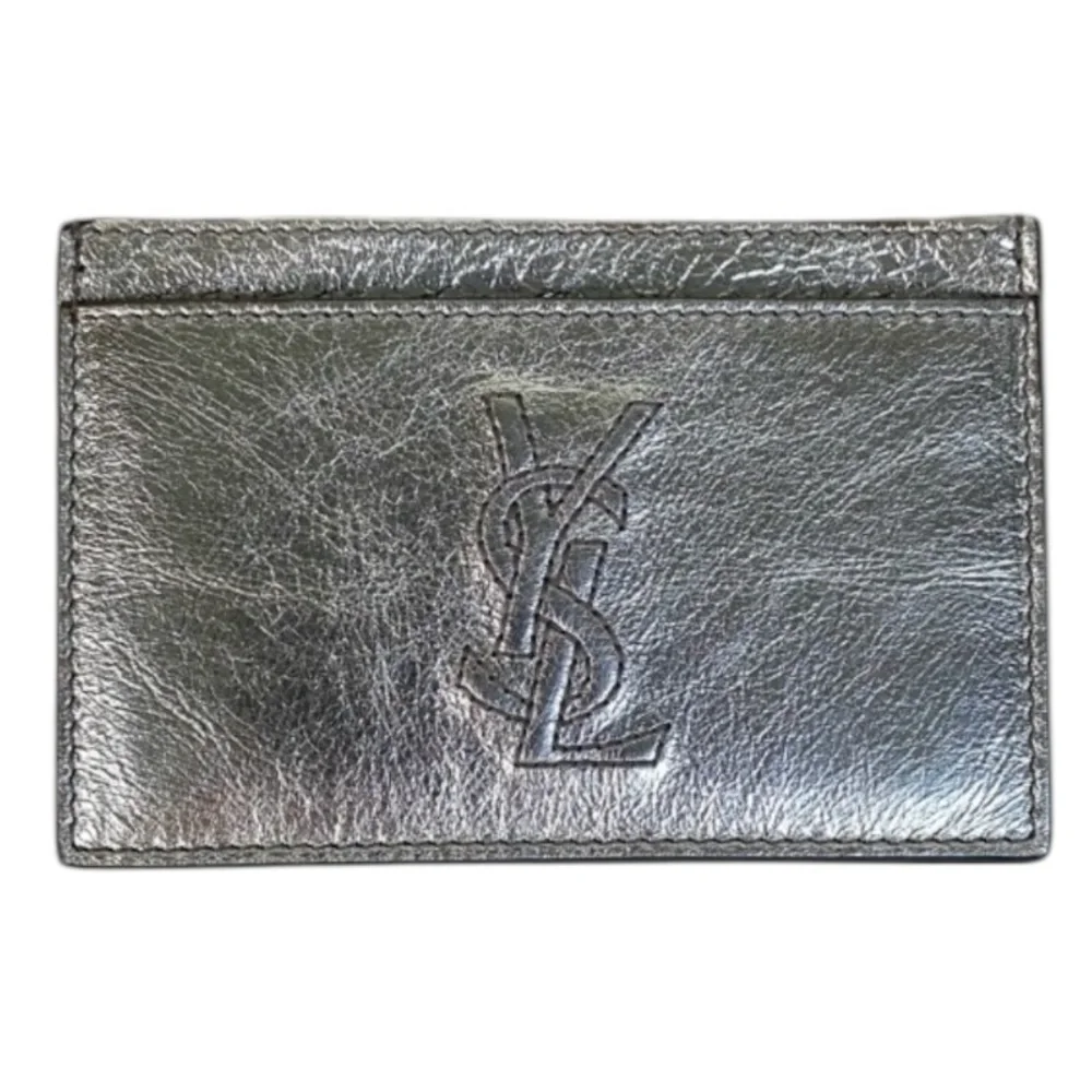 YSL Yves Saint Laurent Silver Metallic Leather Card Holder Wallet Vintage Rare - Picture 1 of 12